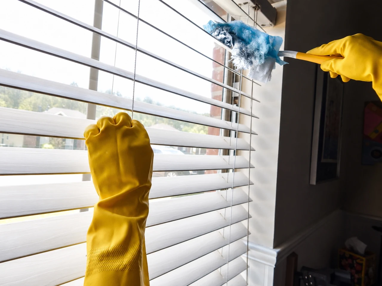 ClearView carefully cleaning individual window blinds